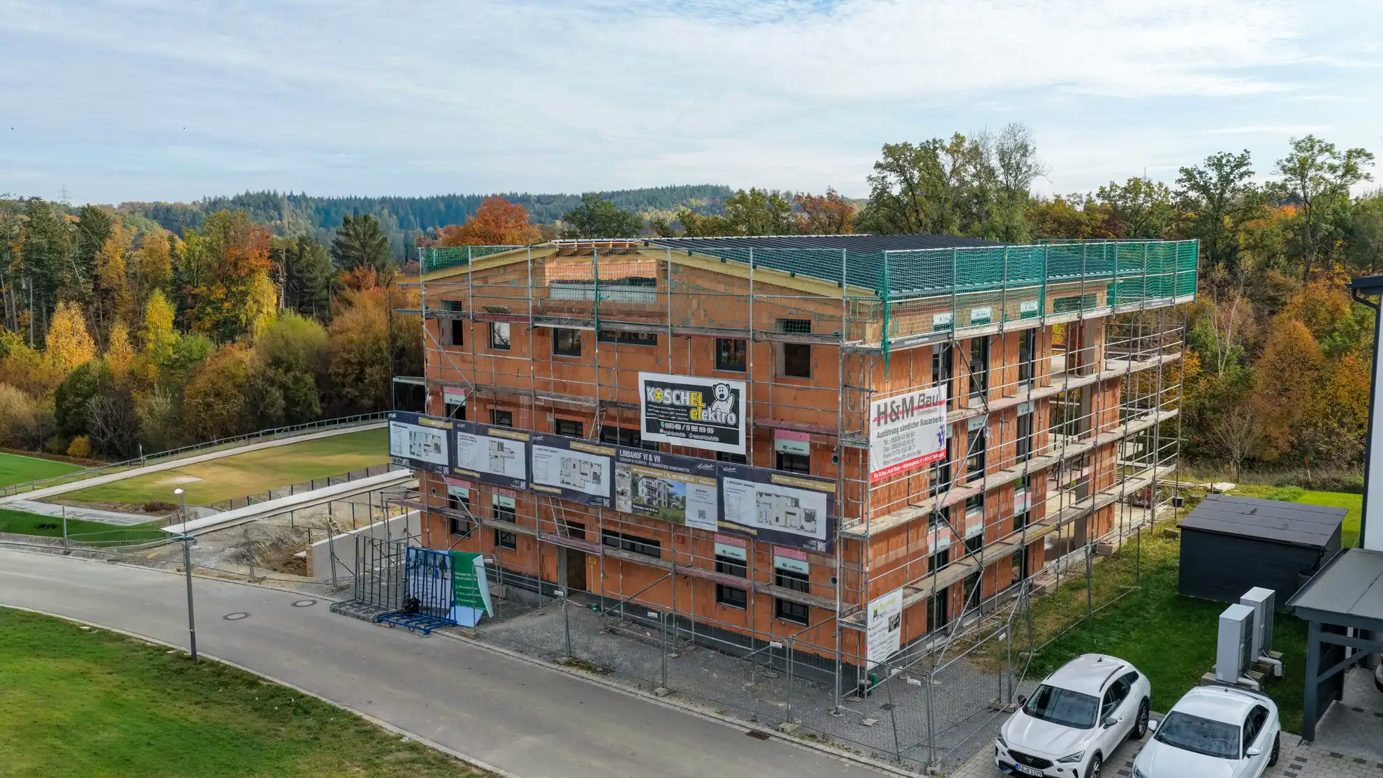 Luftaufnahme Baustelle und Infrastruktur in der Region